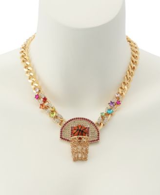 Faux Stone Basketball Pendant Statement Necklace