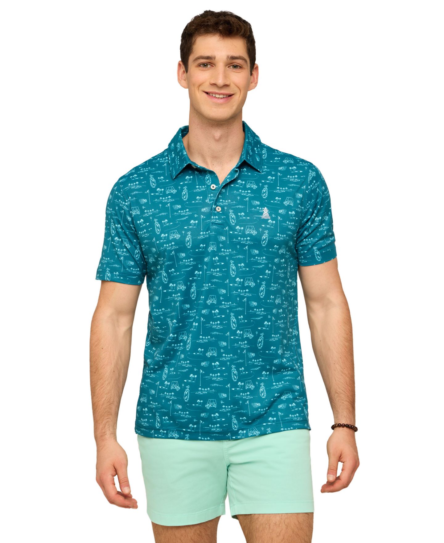Мужское поло Chubbies Fairwager Short-Sleeve Polo Shirt, цвет: Тёмный бирюзовый — фото 1