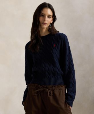 Women's Cable-Knit Cotton Crewneck Sweater