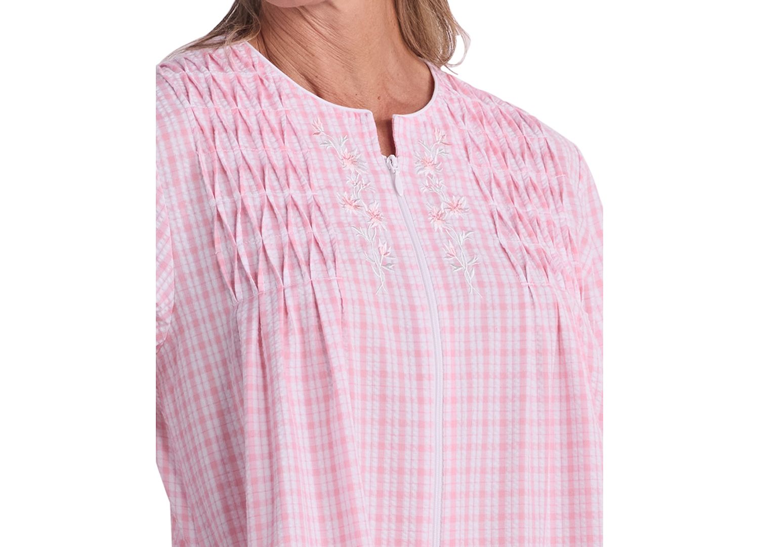 Women's Window Pane Printed Long Zip Robe