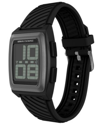 Armani Exchange Men's LCD Black Silicone Watch, 42mm