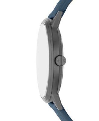 Armani Exchange Men's Quartz Three-Hand Blue Leather Watch, 42mm