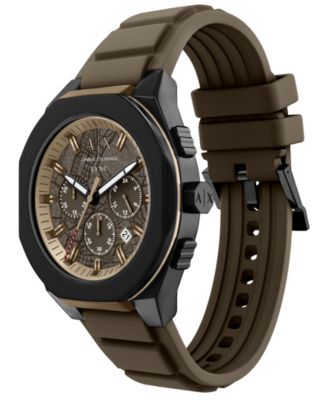 Armani Exchange Men's Sync Quartz Chronograph Brown Silicone Watch, 44mm