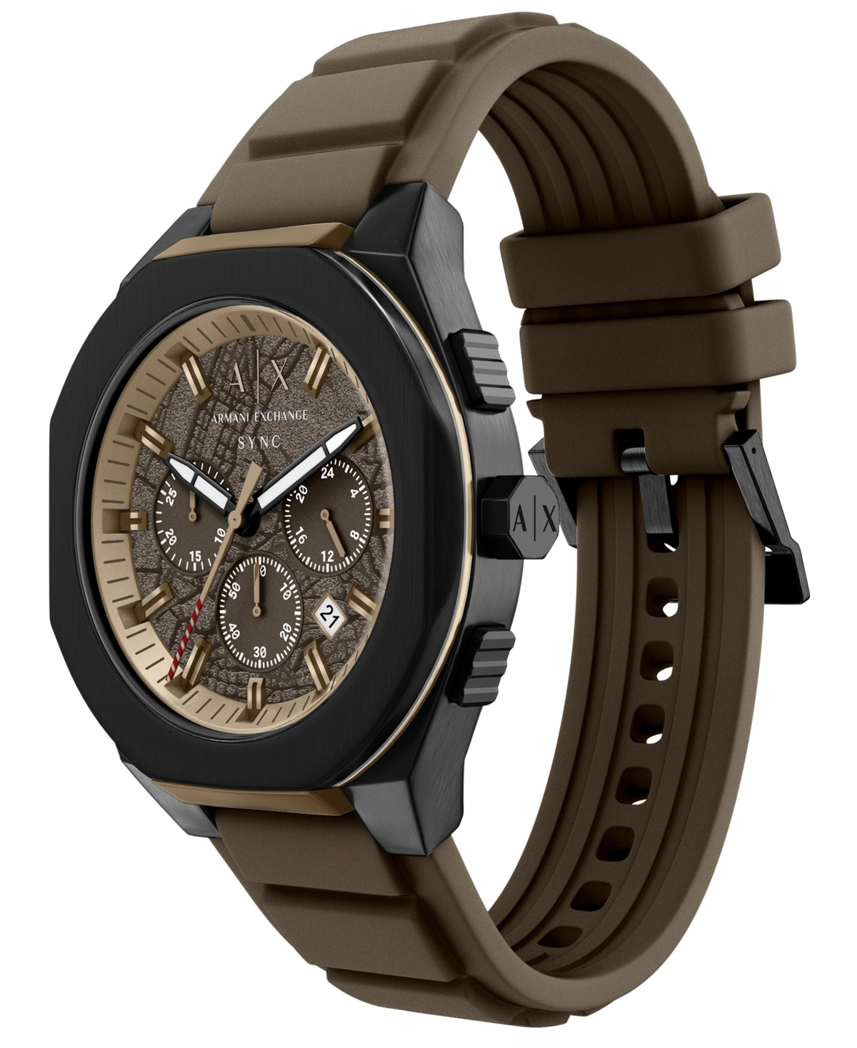 Armani Exchange Men's Sync Quartz Chronograph Brown Silicone Watch, 44mm
