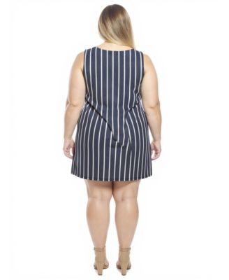 Plus Size Striped Round Neck Shift Dress