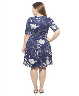 Plus Size Scoop Neck Elbow Sleeve A-Line Dress