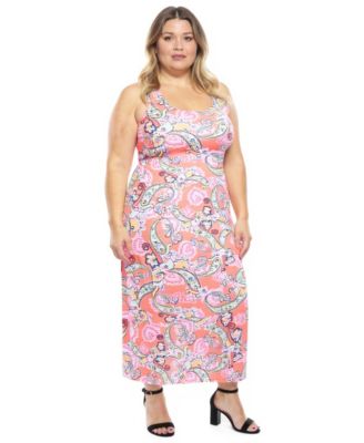 Plus Size Paisley Racerback Tank Maxi Dress