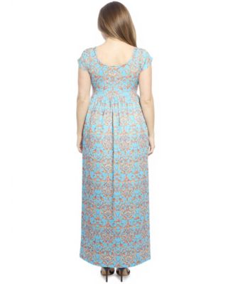 Plus Size Abstract Cap-Sleeve Pleated Maxi Dress