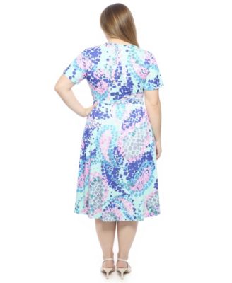Plus Size Abstract V-Neck A-Line Midi Dress