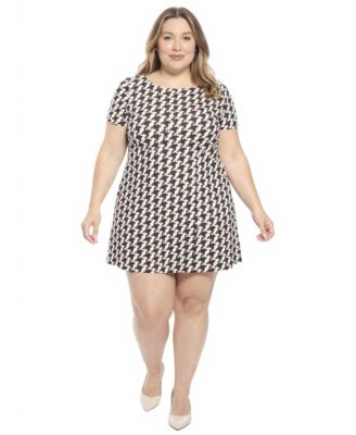 Plus Size Geometric Round Neck Shift Dress