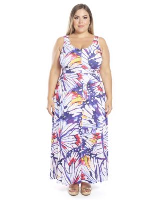 Plus Size Butterfly Scoop Neck A-Line Maxi Dress