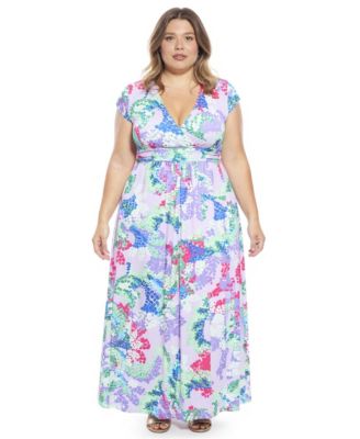 Plus Size Cap-Sleeve Side Slit Pocket Maxi Dress