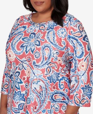 Plus Size Austin Embellished Paisley Floral Crew Neck Top