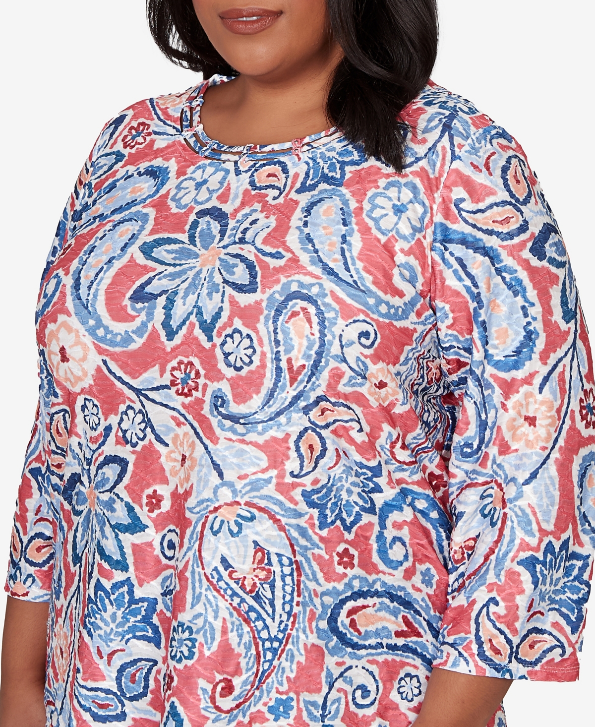 Alfred Dunner Plus Austin Embellished Paisley Floral Crew Neck Top