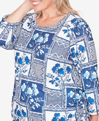 Plus Size Mykonos Framed Floral Ruched Side Tie Top