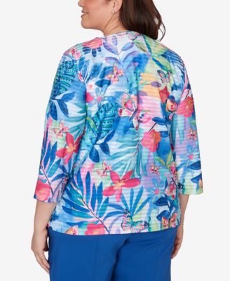 Plus Size The Royal Treatment Tropical Butterfly Ruffle Textured Top