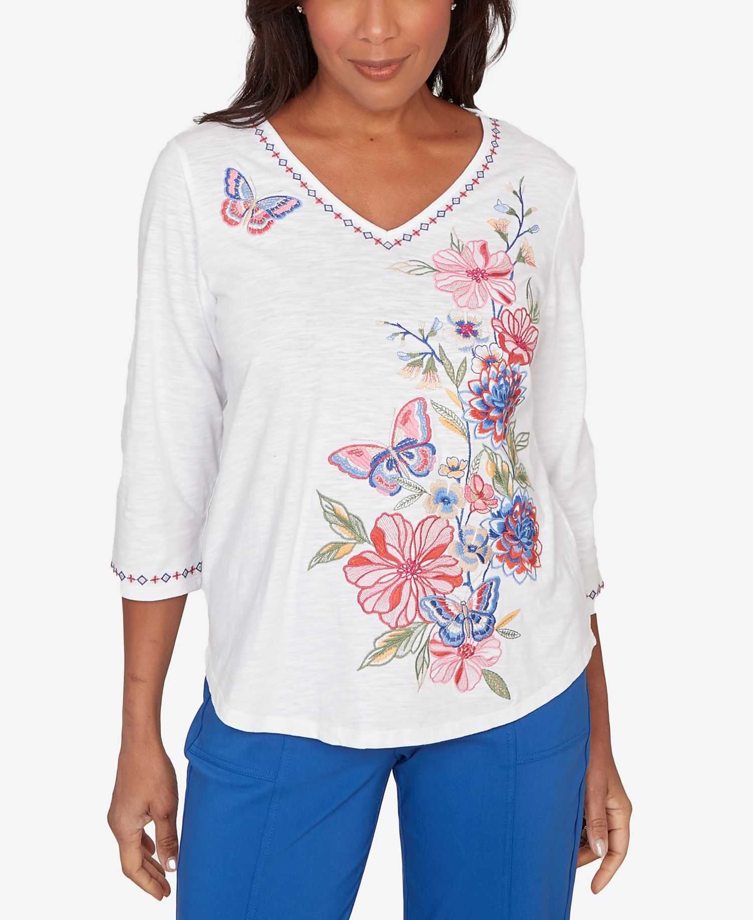 Plus Size The Royal Treatment Floral Butterfly Embroidered V-Neck Top