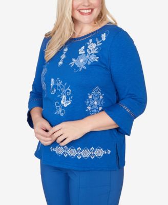 Plus Size The Royal Treatment Placed Floral Medallion Embroidered Top