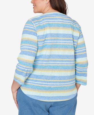 Plus Size Beachcomber Coastal Striped Top with Necklace