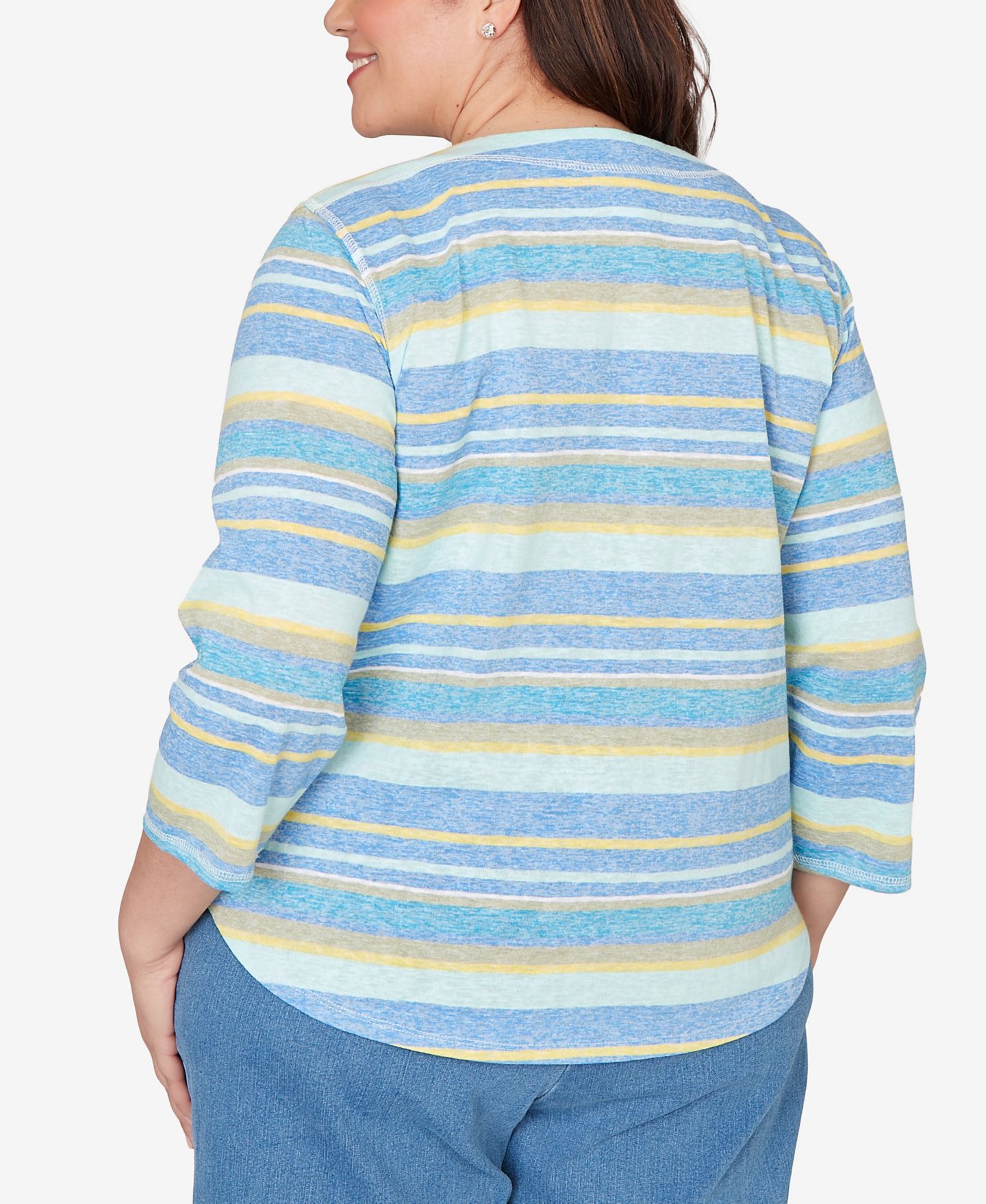 Женский топ Alfred Dunner Plus Size Beachcomber Coastal Striped with Necklace, цвет: Синий — фото 5