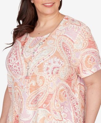 Plus Size Beachcomber Paisley Short sleeves T-shirt with Necklace