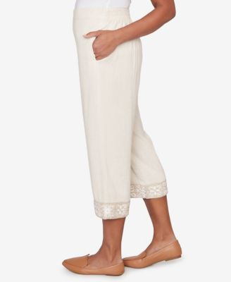 Plus Size Natural Wonder Crochet Trim Linen Capri Pants