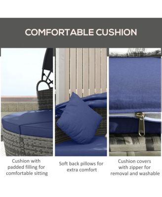 Daybed Patio Furniture Set, Chairs, Sofa, Table Ottoman, Dark Blue