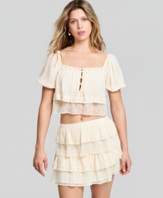Women's Chiffon Lace Short-Sleeve Top