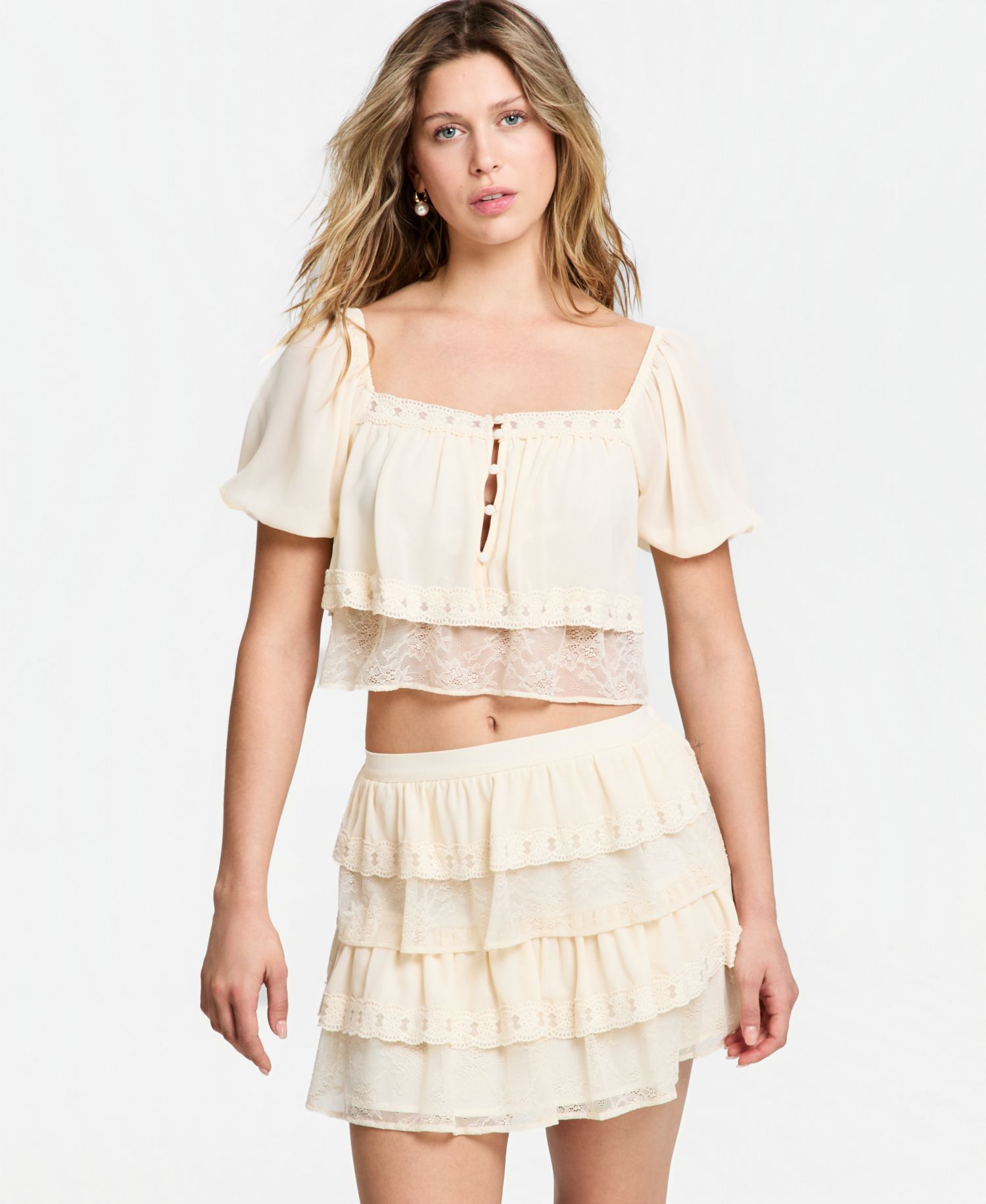Women's Chiffon Lace Short-Sleeve Top