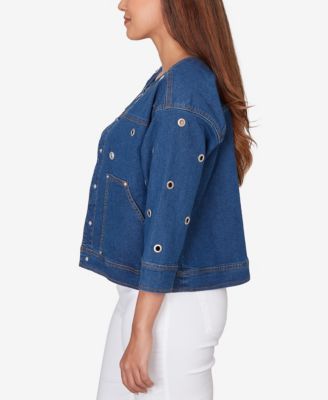 Petite Grommet Detail Stretch Denim Jacket