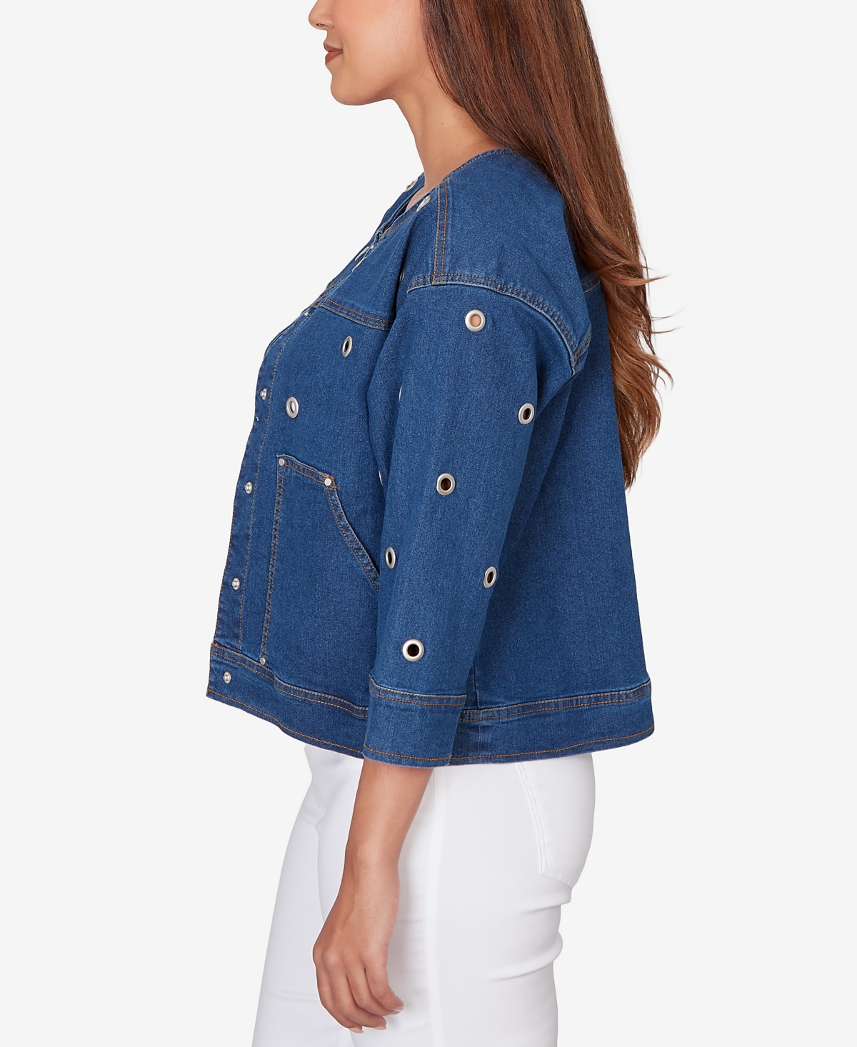 Ruby Rd. Petite Grommet Detail Stretch Denim Jacket
