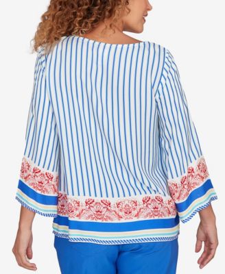 Petite Striped Scarf Print Tie Shoulder Top
