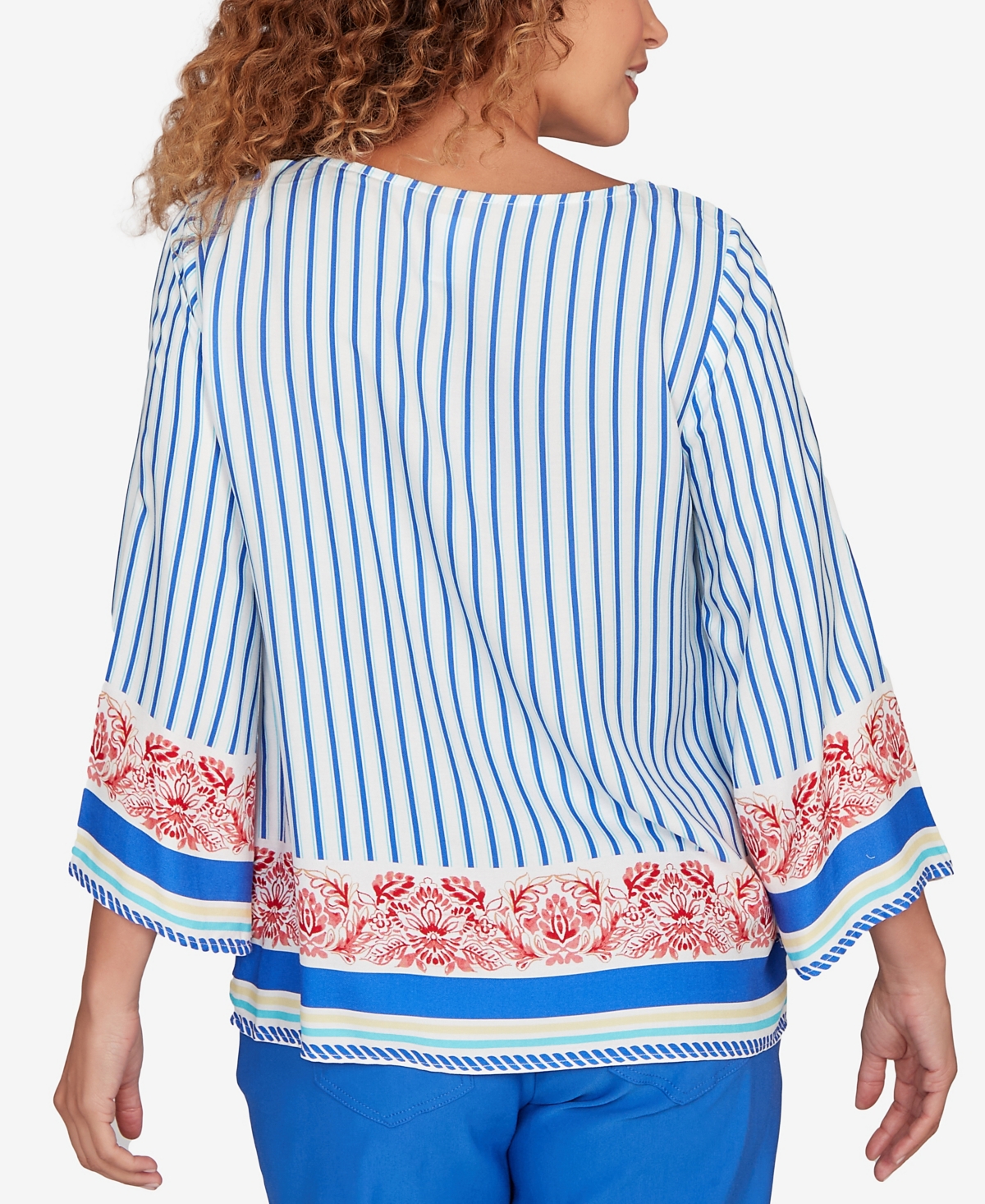 Ruby Rd. Petite Striped Scarf Print Tie Shoulder Top
