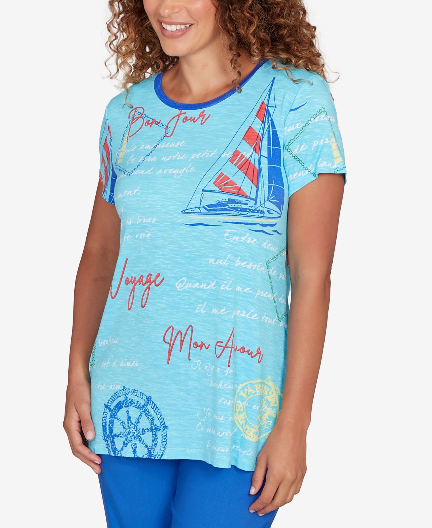 Petite Bon Voyage Trim Detail Graphic T-Shirt
