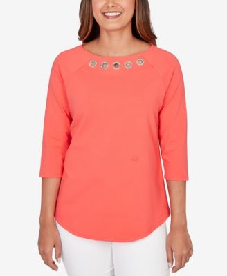 Petite Grommet Neck Solid Knit Top