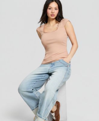 Women's Crocheted-Trim Short-Sleeve T-Shirt