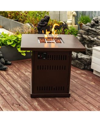 28 Inch Propane Gas Fire Pit Table 50000 BTU Square Steel Brown for Outdoor Patio Deck Garden Courtyard