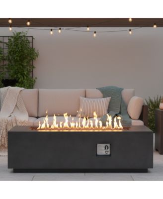 60 Inch Outdoor Rectangle Propane Fire Pit Table 60000 BTU Auto Ignition Concrete Fire Table with Waterproof Cover and Lava Rocks