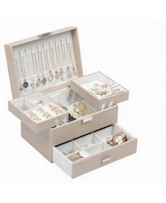 3-Layer Jewelry Organizer Box for Women - Large Capacity, PU Leather, Space-Saving