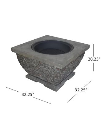 32 Inch MgO Light-Weight Concrete Wood Burning Square Fire Pit Grey for Outdoor Patio Backyard
