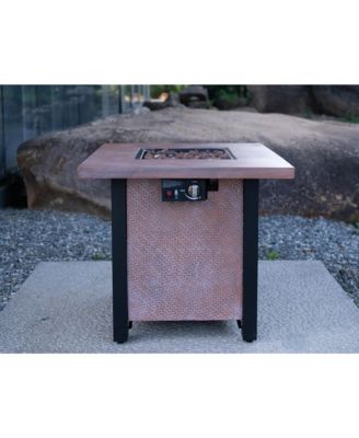 25 Inch H 28 Inch Square Outdoor Patio Propane Fire Pit Table 50000 BTU Rattan Weave Grain CSA Certified with Tabletop Cover