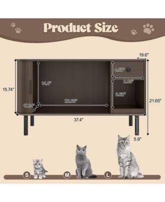37.4" Hidden Litter Box Enclosure with Sliding Door, Drawer & Charging Station ,Brown