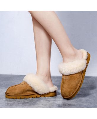 Women's Shearling and Suede Clog Slippers Spring