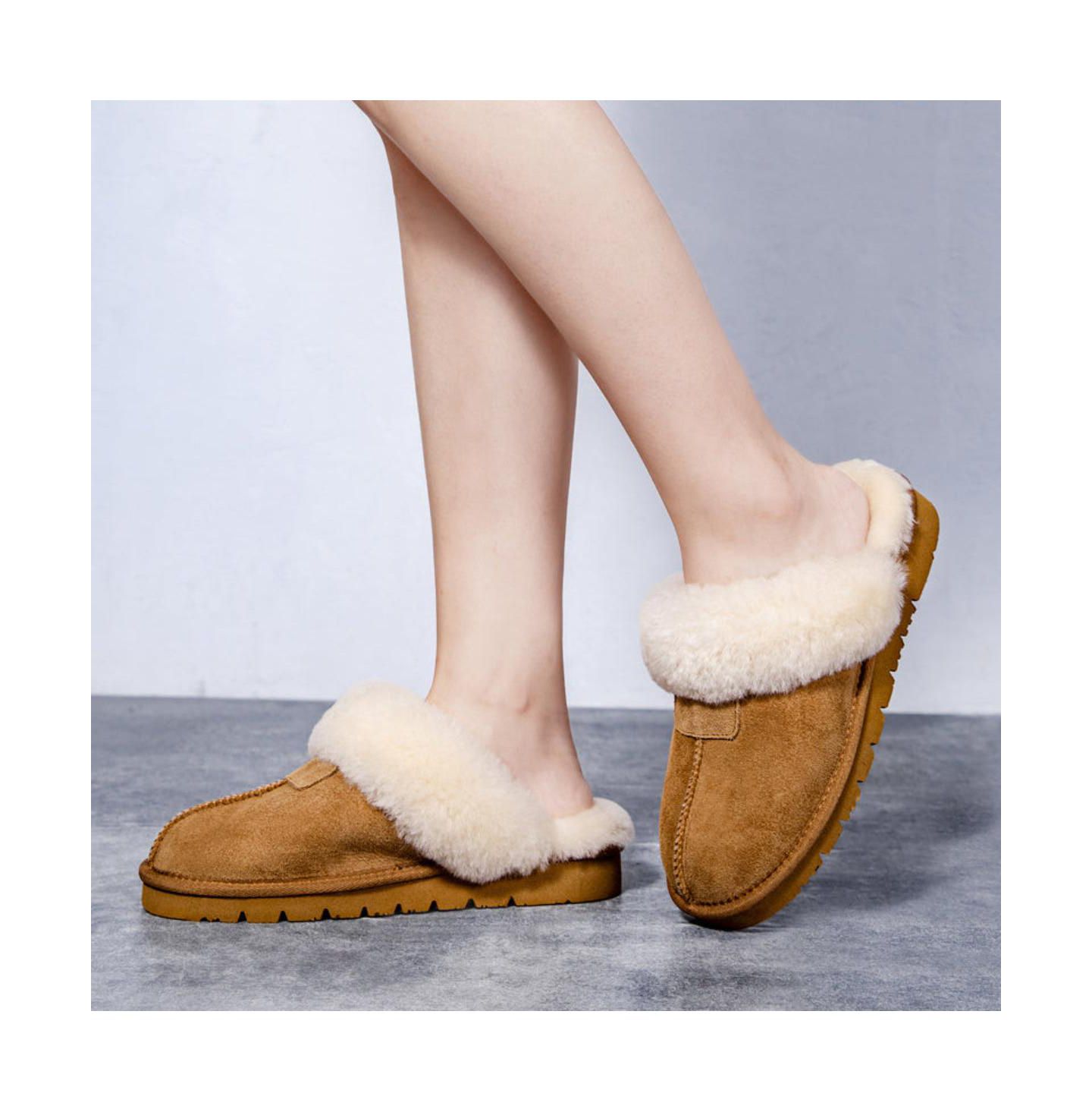 Женские сабо PAZSTOR Shearling and Suede Clog Slippers Spring, цвет: Каштановый — фото 6