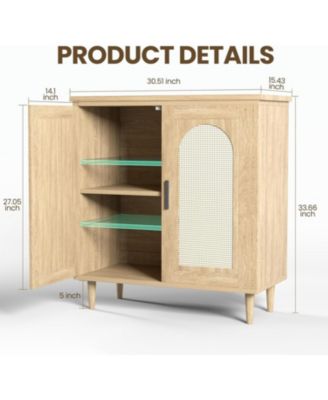 Sideboard Buffet Kitchen Storage Cabinet with Rattan, Solid Wood Feet for Living Room, Hallway, Entryway, Cabinet with Ample Storage