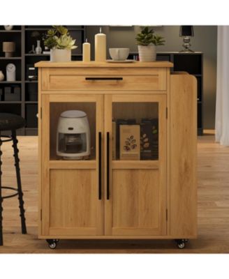  Mobile Kitchen Island Cart With Storage- 360° Rolling Wheels, Drawers, Spice Rack, Black Handle, Versatile Storage and Serving Cart f Kitchen
