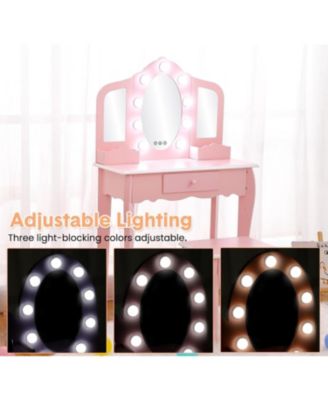 Kids Vanity Table and Stool Set with Lighted Mirror – Makeup Vanity for Bedrooms