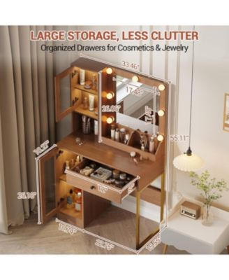 Makeup Vanity Desk LED Lights and Mirror 3 Color Modes Bulbs Dressing Table for Bedrooms, Apartments, Easy to Assemble