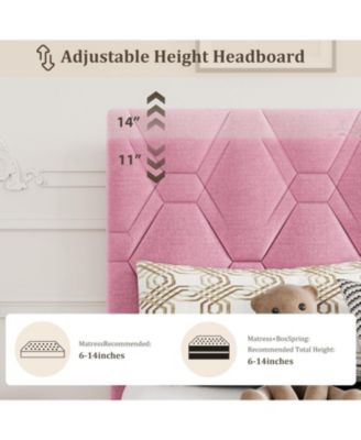 Queen Upholstered Bed Frame with Headboard and Wood Slats