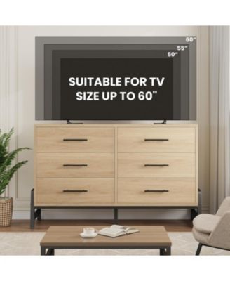 52" Wide 6 Drawer Closet Dresser, Freestanding Wooden Storage Cabinet for Bedroom or Living Room